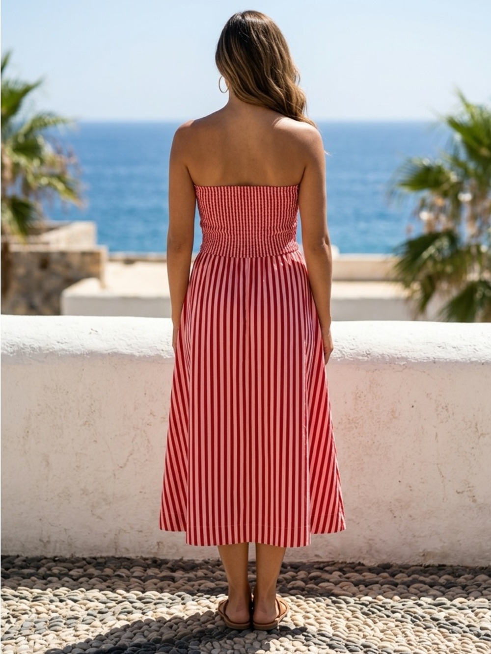 Pinch Striped Pink & Red Strapless midi dress Women’s size large nwt - Picture 3 of 7